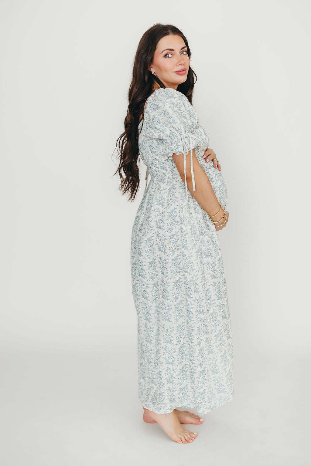 100% Cotton Savanna Steppe Midi Dress - Bump Friendly Maternity & Plus Size Blue Floral Dress for Women | Perfect for Summer Vacations, Beach Outings and Casual Wear
