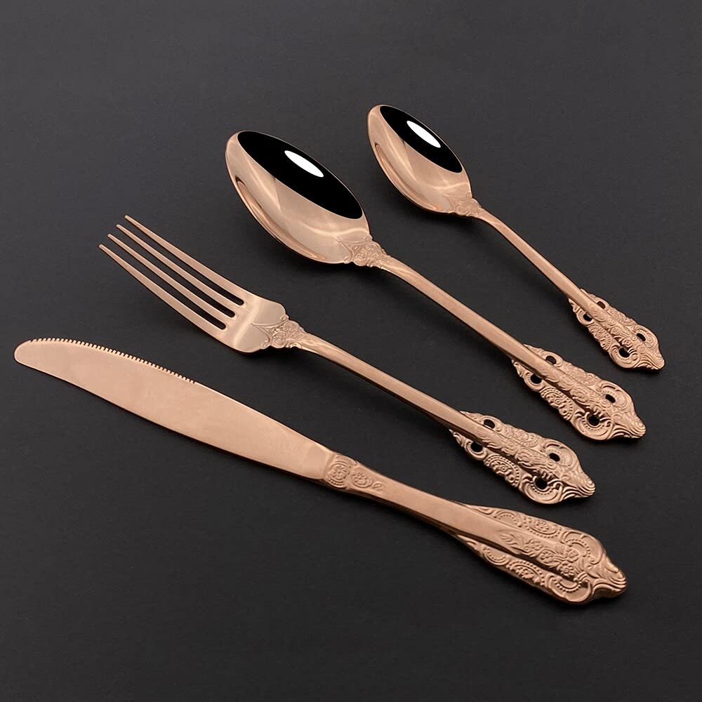 24-Piece Mirror Finish Stainless Steel Flatware Set - 304 Stainless Steel Luxury Gold Silverware Set with Forks, Spoons & Knives - Elegant Dinnerware for Formal Dining, Wedding Gifts & Home Entertaining (Champagne Gold)