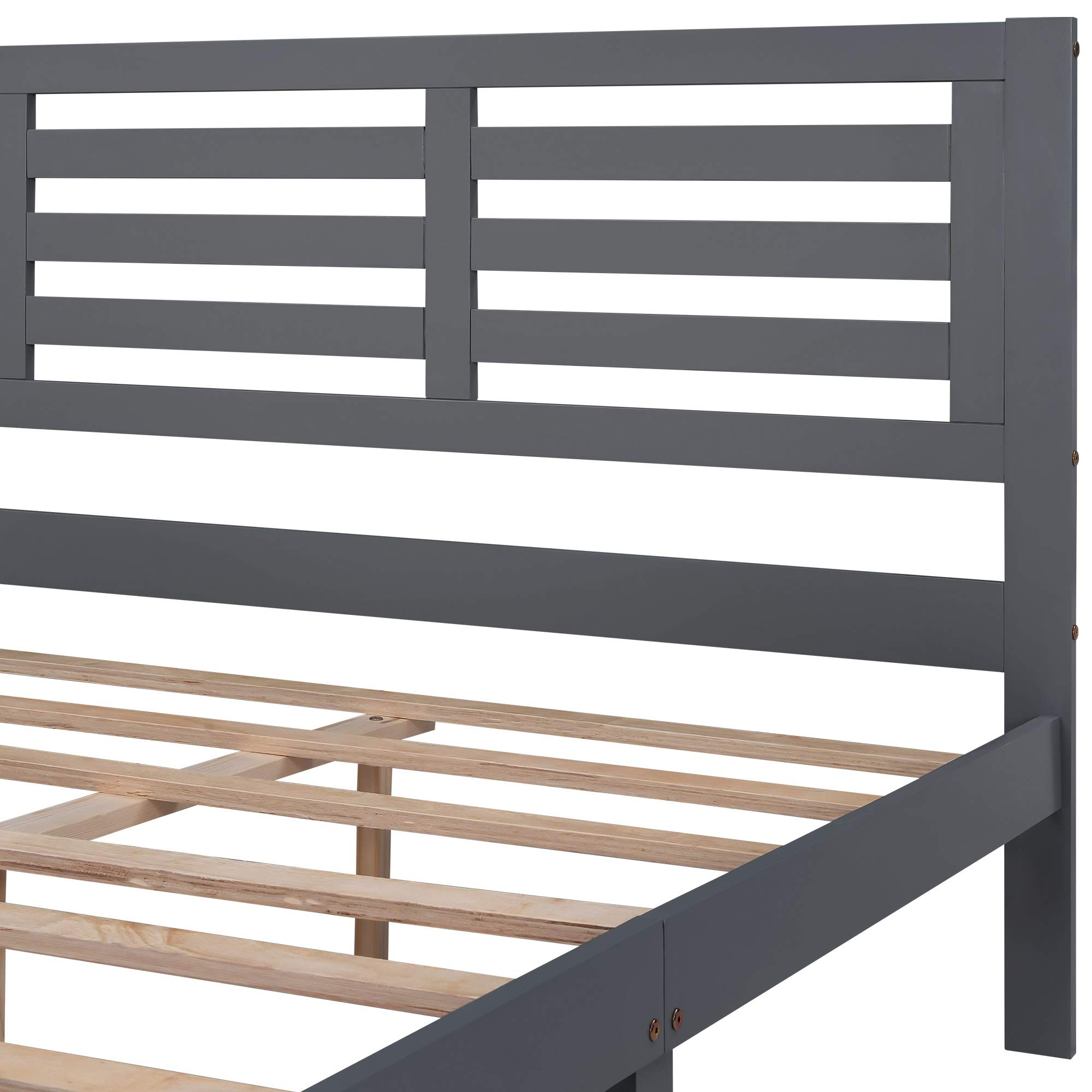 **Henf Full Size Platform Bed Frame with 2 Storage Drawers - Solid Wood Bed for Kids & Adults, No Box Spring Needed, Easy Assembly (Gray) - Perfect for Small Spaces, Guest Rooms & Modern Bedrooms**