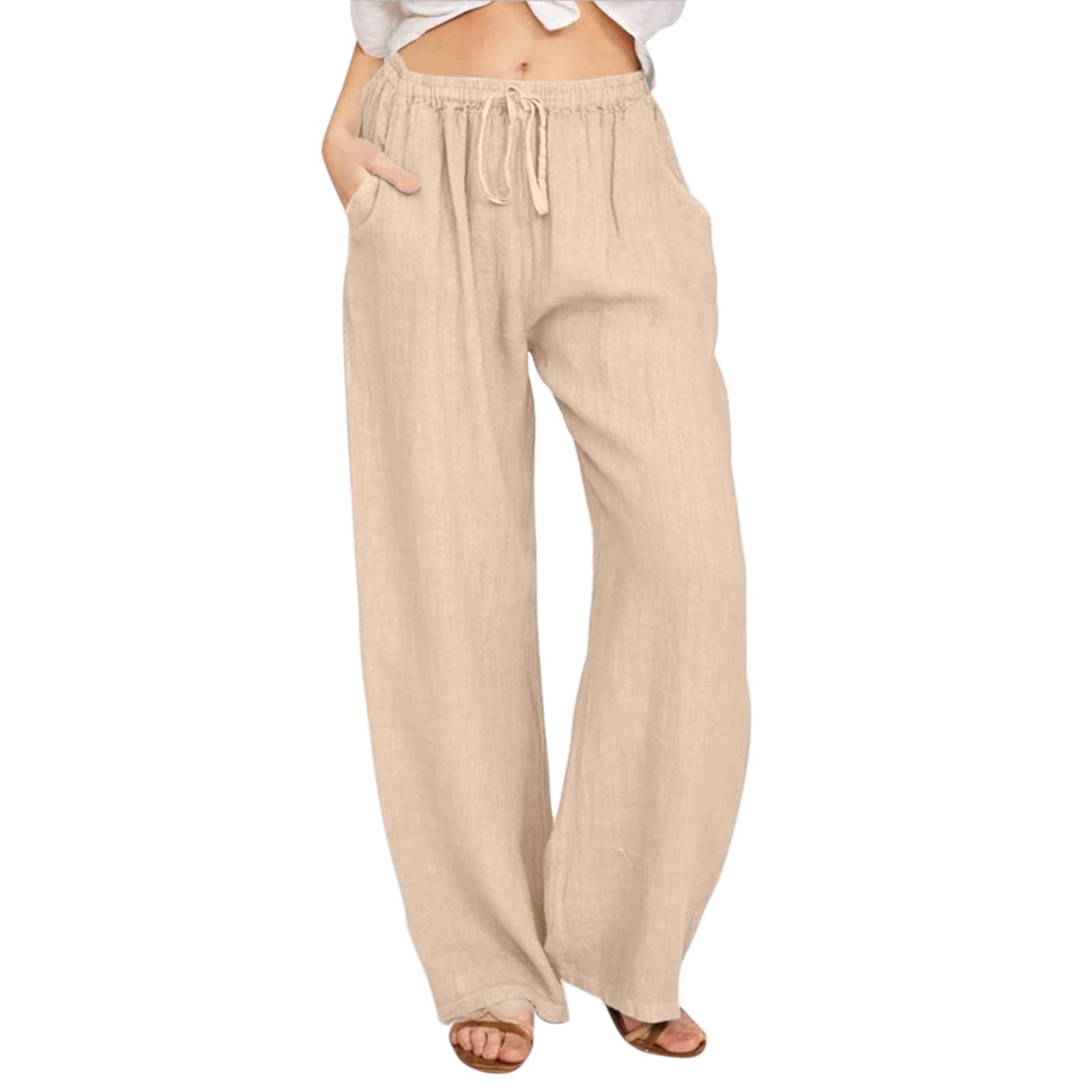 Women's High Waist Cotton Palazzo Pants - Business Casual Wide Leg Trousers with Pockets | Perfect for Office Wear, Beach Outings & Fall Fashion 2022