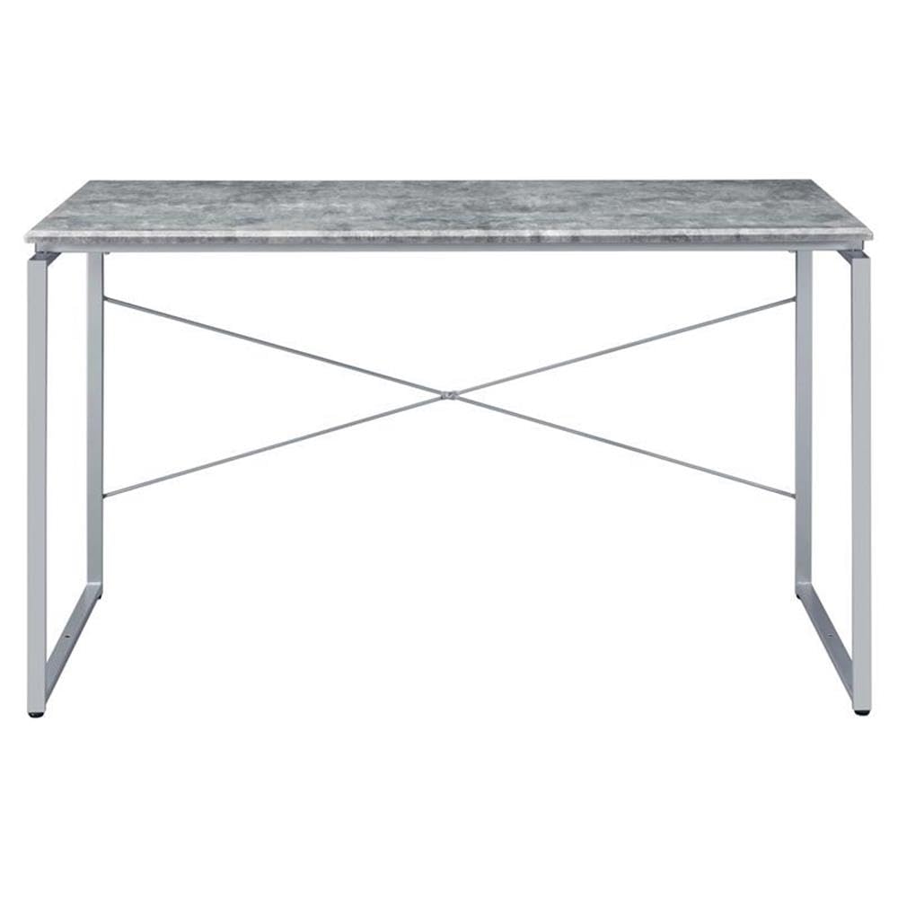 Acme Jurgen Modern Wooden Rectangle Writing Desk with Faux Concrete Top & Silver Metal Frame - Perfect for Home Office, Study Room & Small Spaces