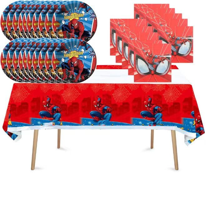 41-Piece Themed Party Supplies Set - 20 Plates, 20 Napkins & 1 Tablecloth - Colorful Birthday Party Decorations for Kids, Boys & Girls - Perfect for Birthday Celebrations, Baby Showers & Family Gatherings