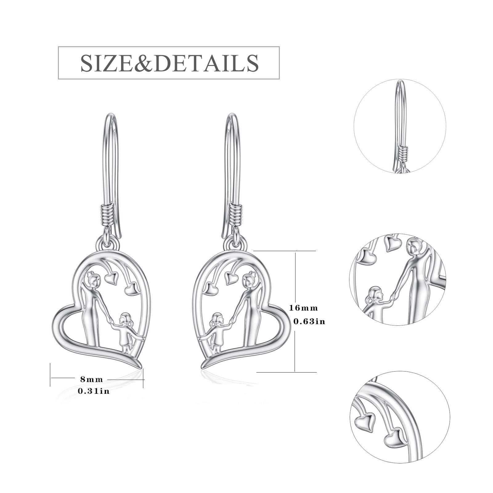 925 Sterling Silver Heart Dangle Earrings - Elegant Mother Daughter Jewelry Set, Perfect Birthday Gift for Women | Valentine's Day, Anniversary & Special Occasion Present