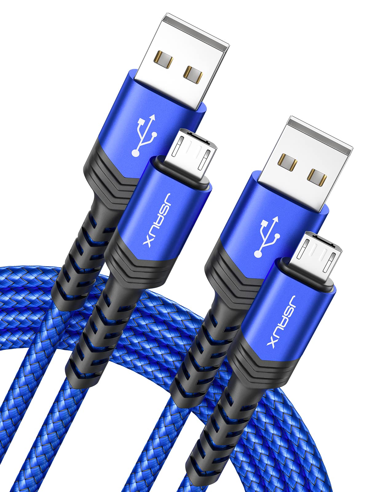 JSAUX 2-Pack Durable Nylon Braided Micro USB Charger Cables (6.6FT & 10FT) - Fast Charging Android Charger Cord Compatible with Samsung Galaxy S7/S6/J7 Edge/Note 5, Kindle, MP3 Players & More - Blue | Perfect for Home, Office & Travel Charging