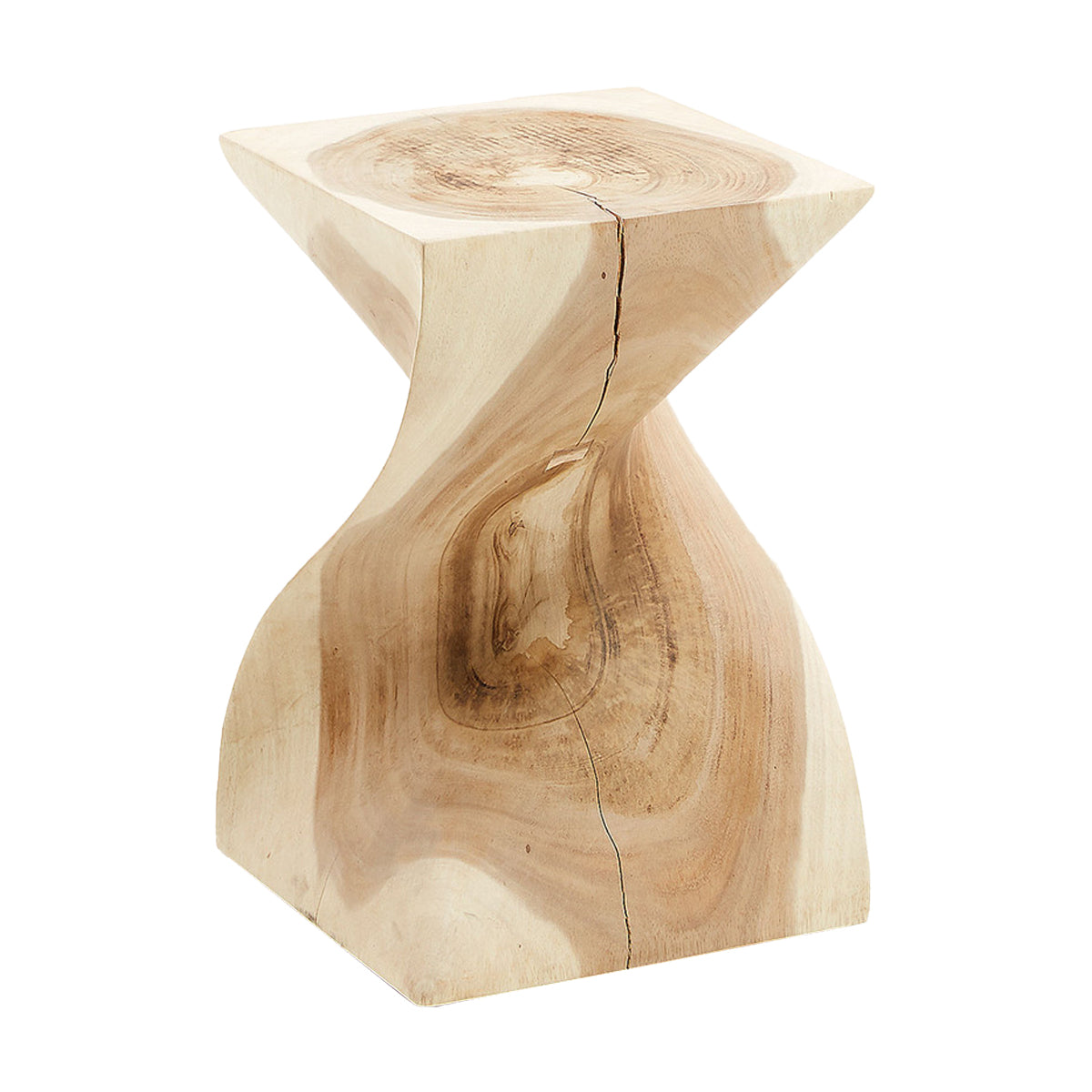 Hakon Handcrafted Wooden Carved Side Table - Rustic End Table for Living Room, Bedroom & Patio Decor
