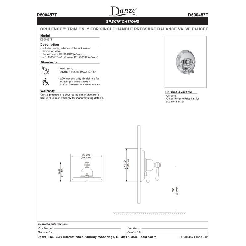 Danze Opulence Chrome Pressure Balance Shower Control with Diverter & Rough-in Valve - Luxury Bathroom Fixture for Spa-Like Shower Experience