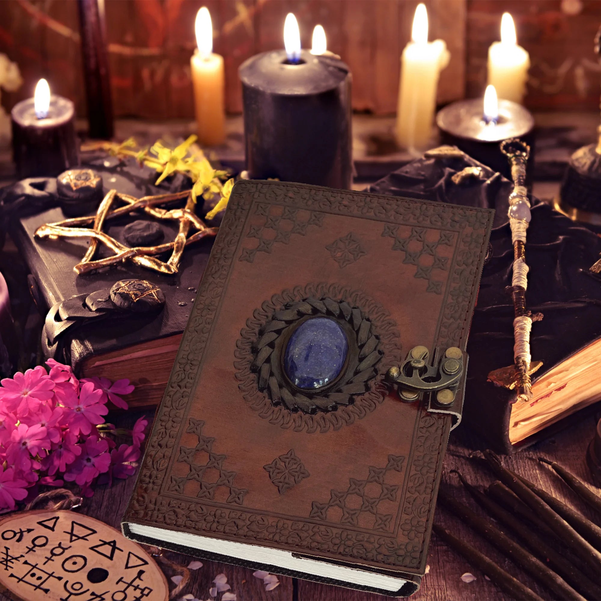 Premium Handmade Leather Journal with Semi-Precious Stone - Vintage Writing Notebook for Travel, Meditation & Gift Giving