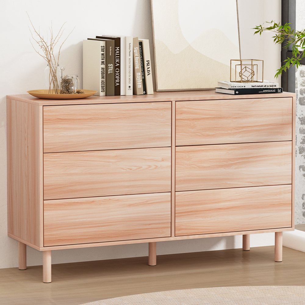6-Drawer Lowboy Dresser - Solid Pine Wood Storage Cabinet for Bedroom, Living Room, or Office Organization