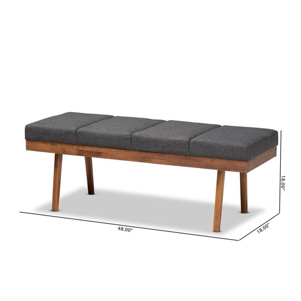 Baxton Studio Larisa Mid-Century Modern Charcoal Fabric Upholstered Wood Bench - Stylish Entryway & Bedroom Seating for Contemporary Homes