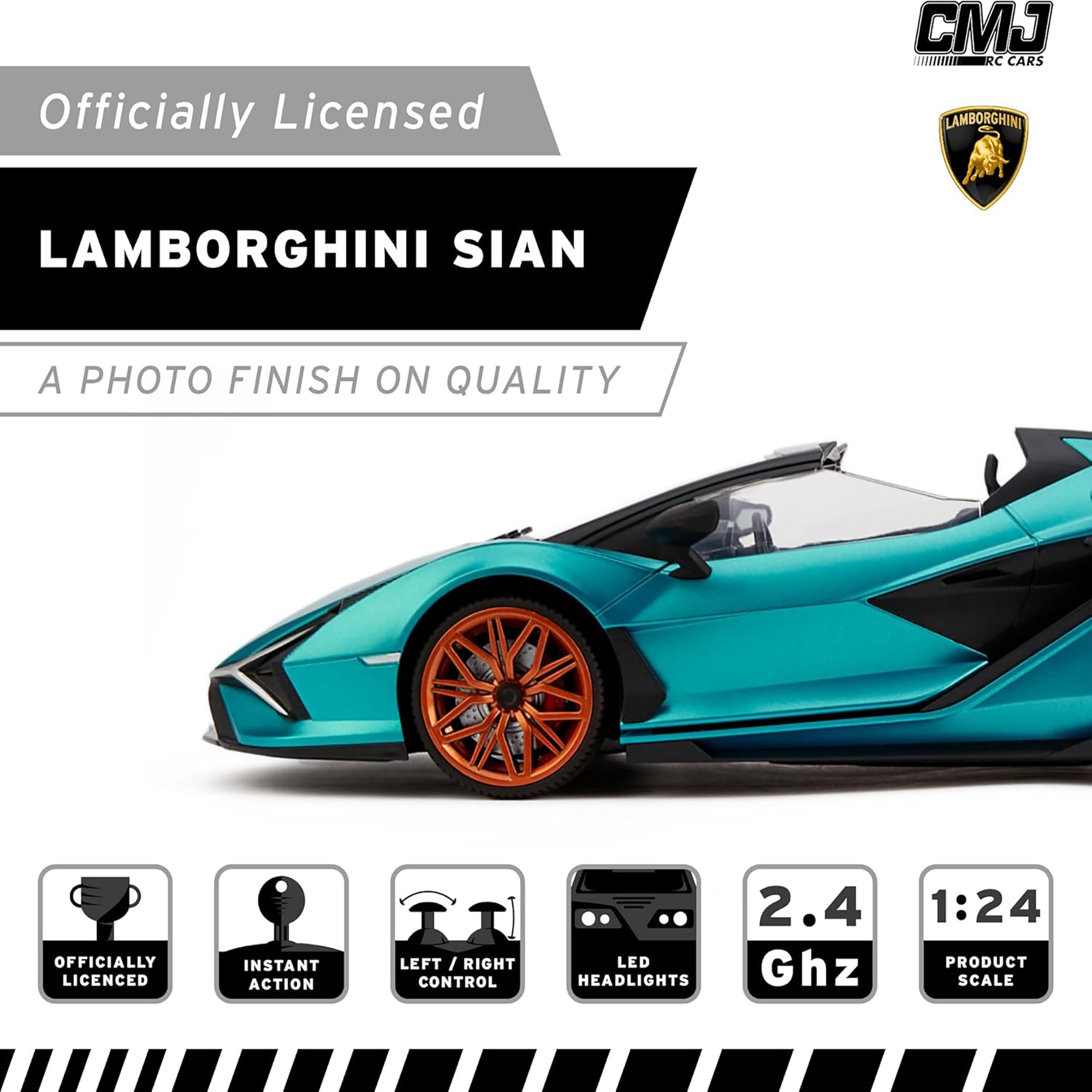 1:24 Scale Lamborghini Sián FKP 37 RC Car - Blue Remote Control Vehicle with LED Headlights | High-Speed Racing Toy for Kids & Adults, Perfect for Indoor & Outdoor Play