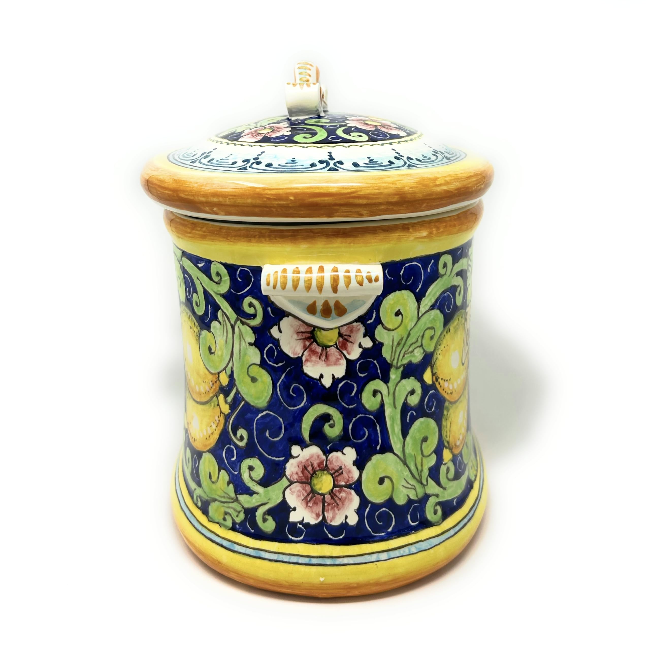 Italian Ceramic Biscuit Cookies Jar - Hand Painted Tuscan Lemon Decor - Artisanal Pottery Made in Italy | Perfect for Kitchen Storage & Tuscan Home Decor
