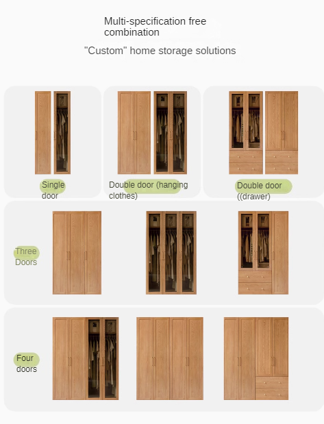 Solid Oak Wood Modern Wardrobe - Customizable Closet Organizer for Bedroom, Walk-in Closet & Home Storage