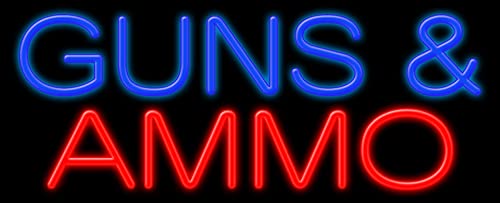 Guns & Ammo Neon Sign #11418 - Handcrafted USA-Made Bar Decor, Man Cave & Shooting Range Lighting