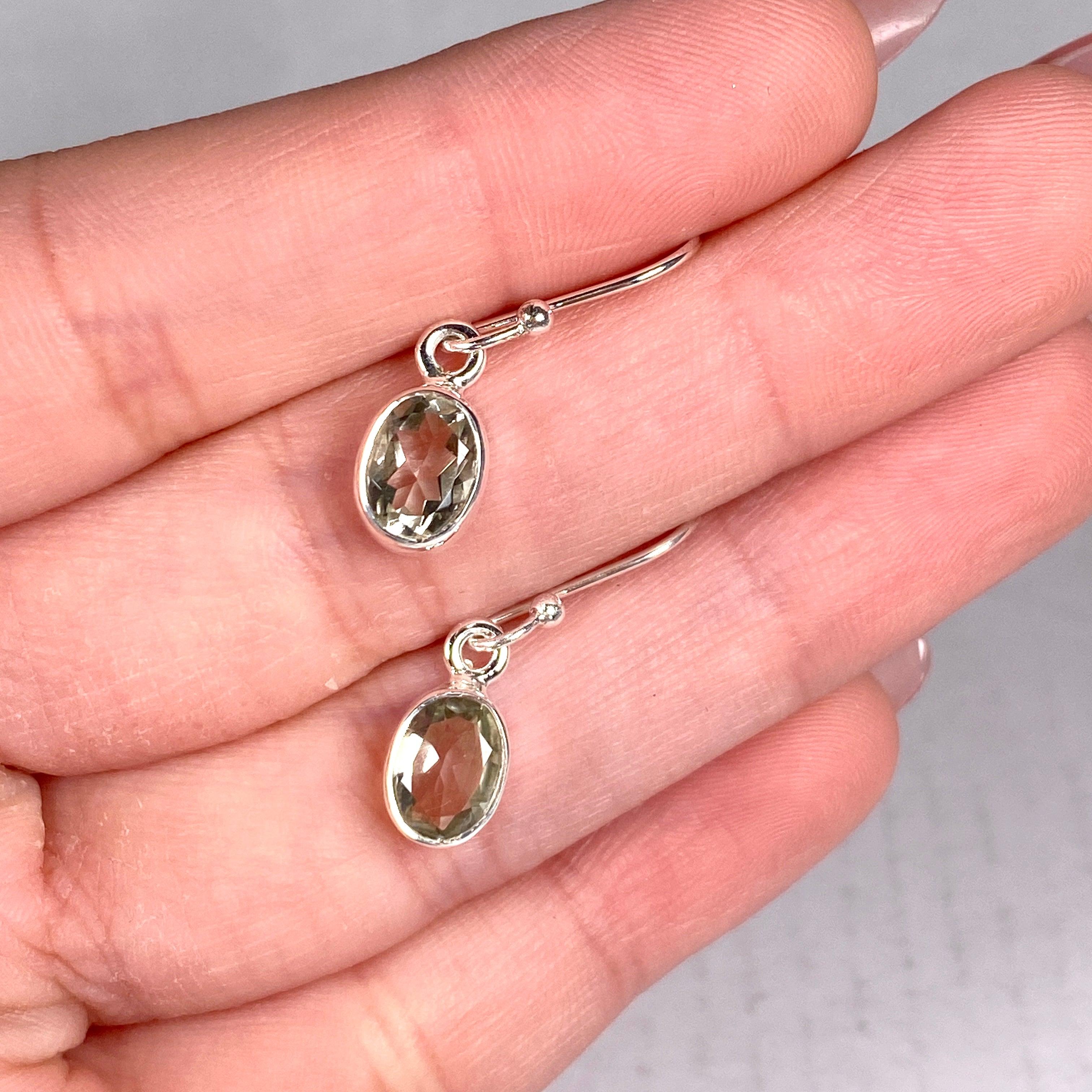 Prasiolite Petite Oval Faceted Earrings R2363 PRO - Elegant Green Gemstone Jewelry for Women, Perfect for Weddings, Parties & Everyday Wear