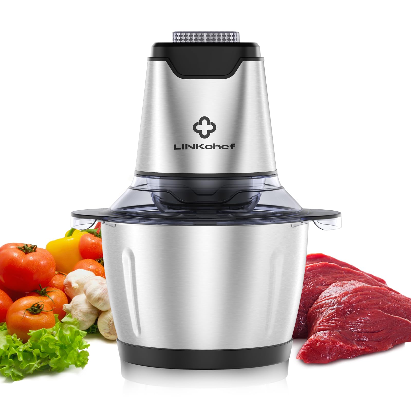 LINKChef 5-Cup Mini Electric Food Chopper & Meat Grinder, 1.2L 250W with 4 Bi-Level Stainless Steel Blades - Perfect for Kitchen, Vegetables, Onions, Garlic, Salads, Baby Food, Fruits & Nuts | Ideal for Meal Prep, Smoothies, Salsas & Healthy Snacks