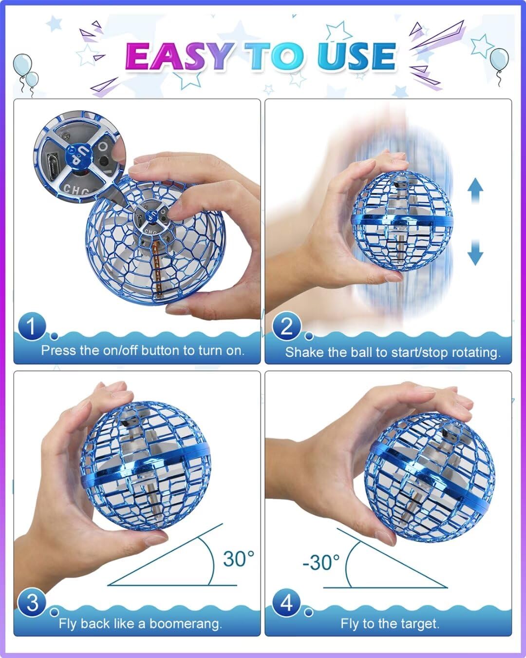 ATHLERIA Blue Flying Orb Ball with Wand - Cosmic Globe Hover Boomerang Mini Drone for Kids (Ages 6-10) | Cool Gadgets & STEM Toys for Boys Girls Teens | Perfect Christmas Birthday Gift | Indoor Outdoor Play, Backyard Fun, Party Entertainment