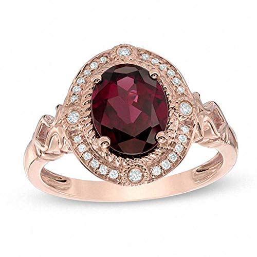 1.5 CT Oval Cut Created Garnet & Diamond Halo Vintage Ring - 14k Rose Gold Finish - Elegant Wedding, Anniversary & Special Occasion Jewelry Gift