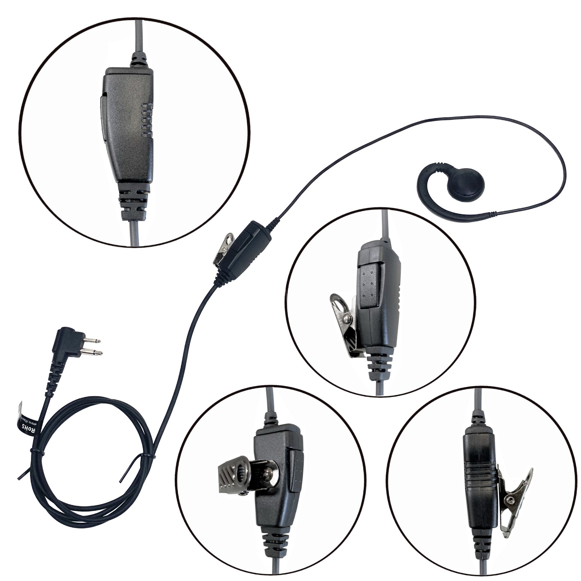 Motorola Two-Way Radio Headset - C-Shaped Swivel Earpiece with PTT Button Mic for CP200, CP110, CP185, CLS1110, CLS1410, EP450, RDM2070D Walkie Talkies | Ideal for Security, Construction & Event Communication