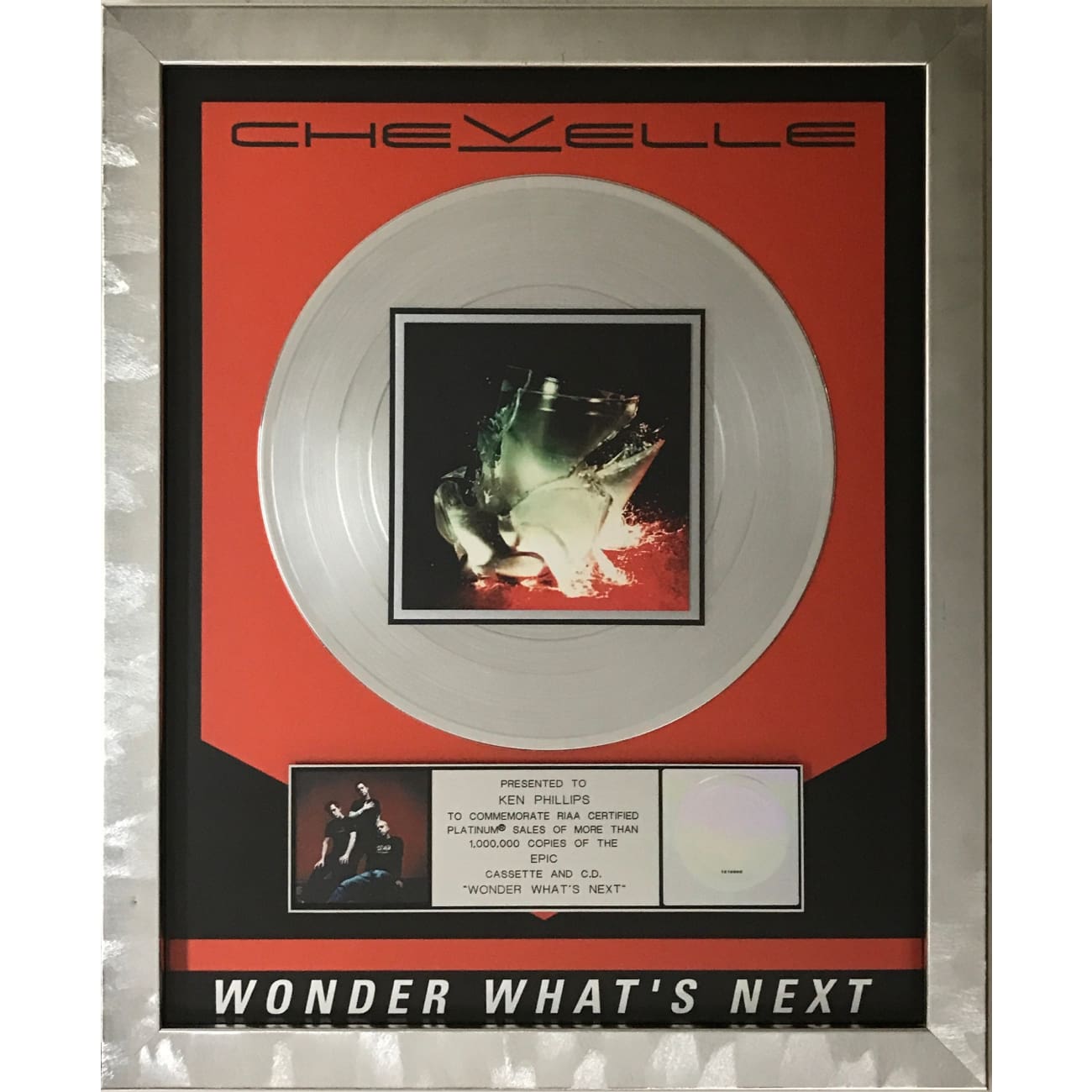 Chevelle 'Wonder What's Next' RIAA Certified Platinum Album Award - Perfect for Music Collectors & Rock Fans Display