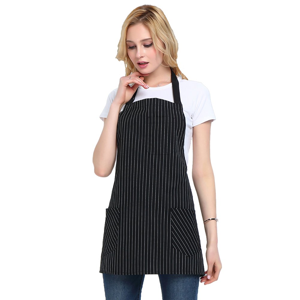 Somotersea Adjustable Bib Kitchen Apron with Pockets - Pinstripe Design for Cooking, Baking & Grilling - Perfect for Chefs, Home Cooks & BBQ Enthusiasts