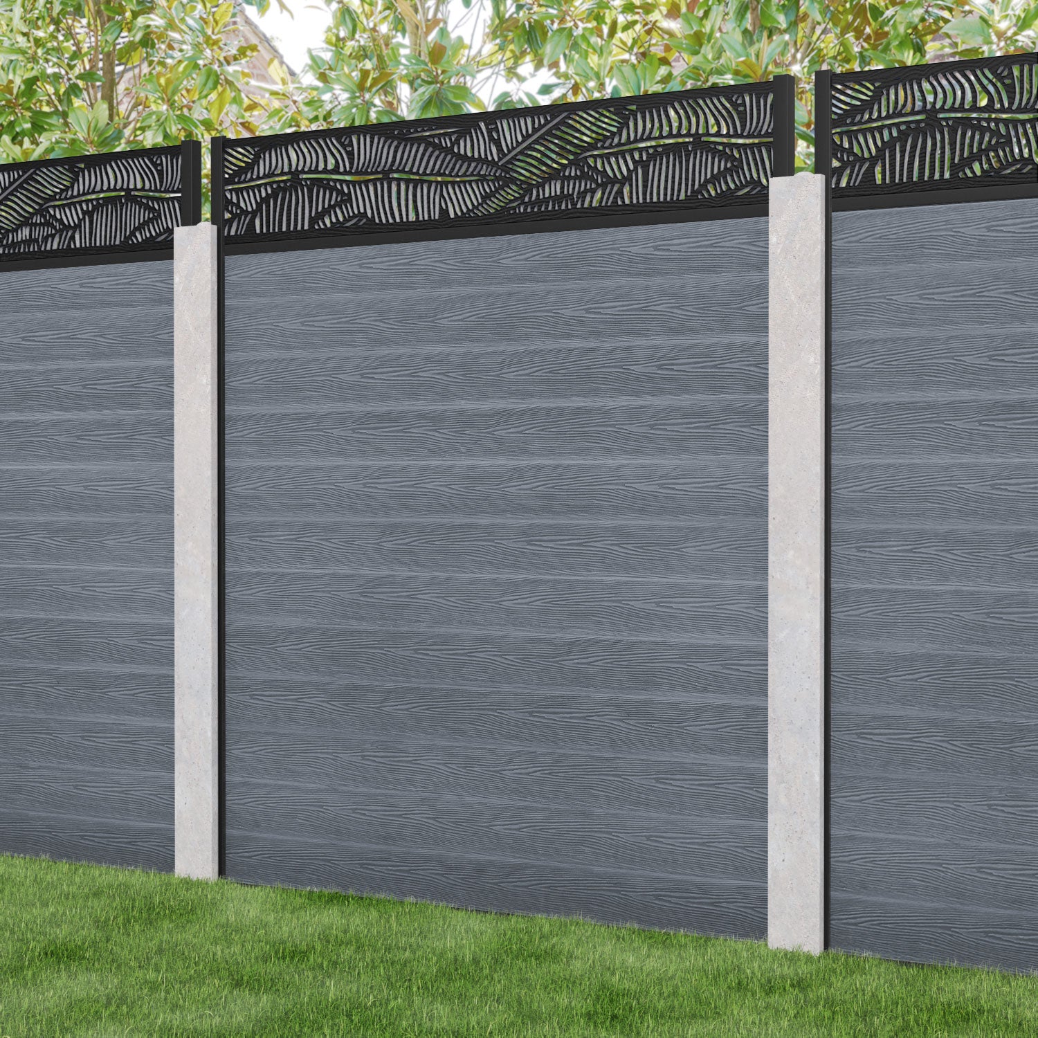 Classic Anthracite Feather Fence Panel for Concrete Posts - Durable Privacy Screen for Backyard, Garden, and Patio