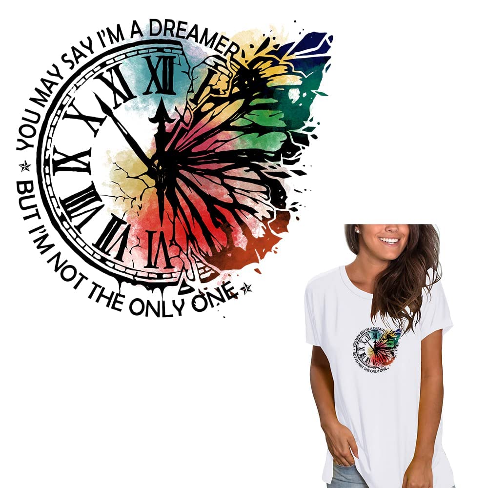 WSIRU 2PCS Iron On Patches for Clothes - Butterfly & Clock Design Heat Transfer Stickers for T-Shirts, Jeans, Jackets, Backpacks, Hats & Pillows - Washable & Durable DIY Fabric Decals for Customizing Outfits & Home Decor