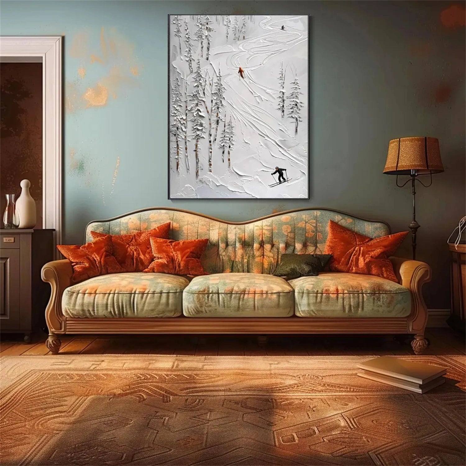 SP030 Textured Skiing Sport Art Canvas Painting - Perfect for Home Decor, Office Wall Art & Winter Sports Enthusiasts