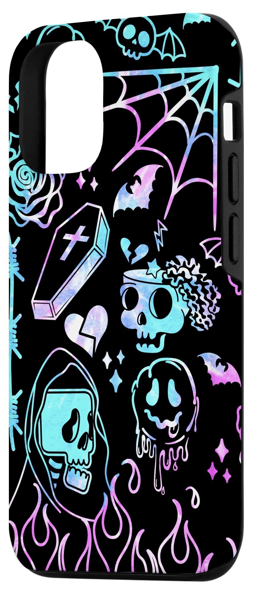 iPhone 12/12 Pro Case - Happy Face Smile Doodle Graffiti Design with Flames in Pastel Goth Style | Trendy Protective Cover for Everyday Use, School & Work