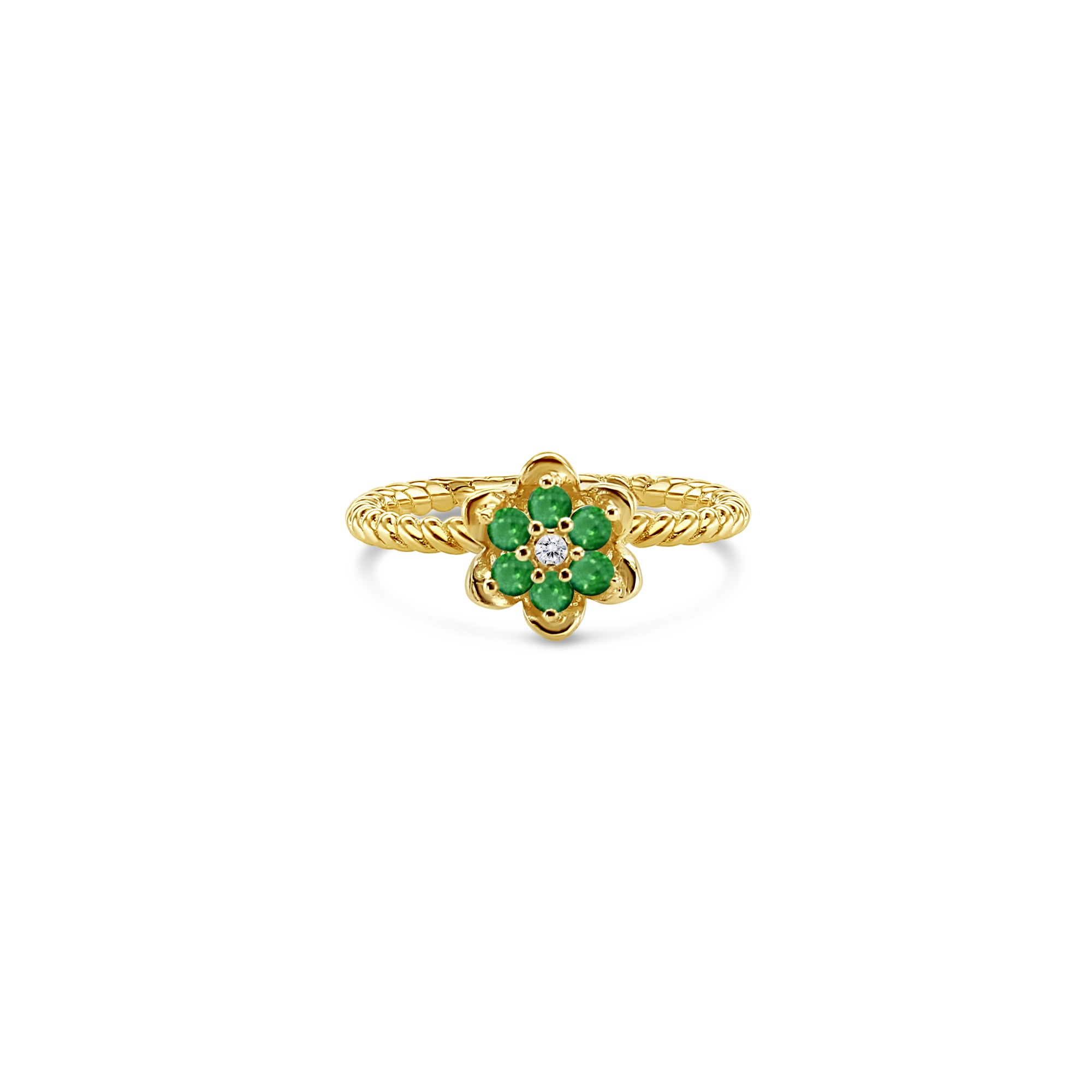 14K Yellow Gold Emerald Tulip Ring – Elegant Floral Jewelry for Women, Perfect for Weddings, Anniversaries & Special Occasions