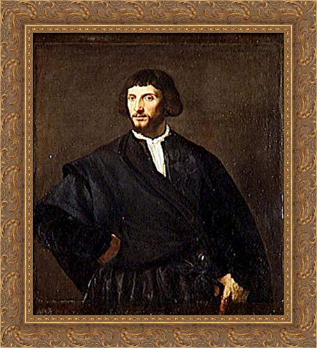 Titian's Portrait Of A Man - 20x22 Inch Gold Ornate Wood Framed Canvas Art - Renaissance Wall Decor for Living Room, Office & Gallery