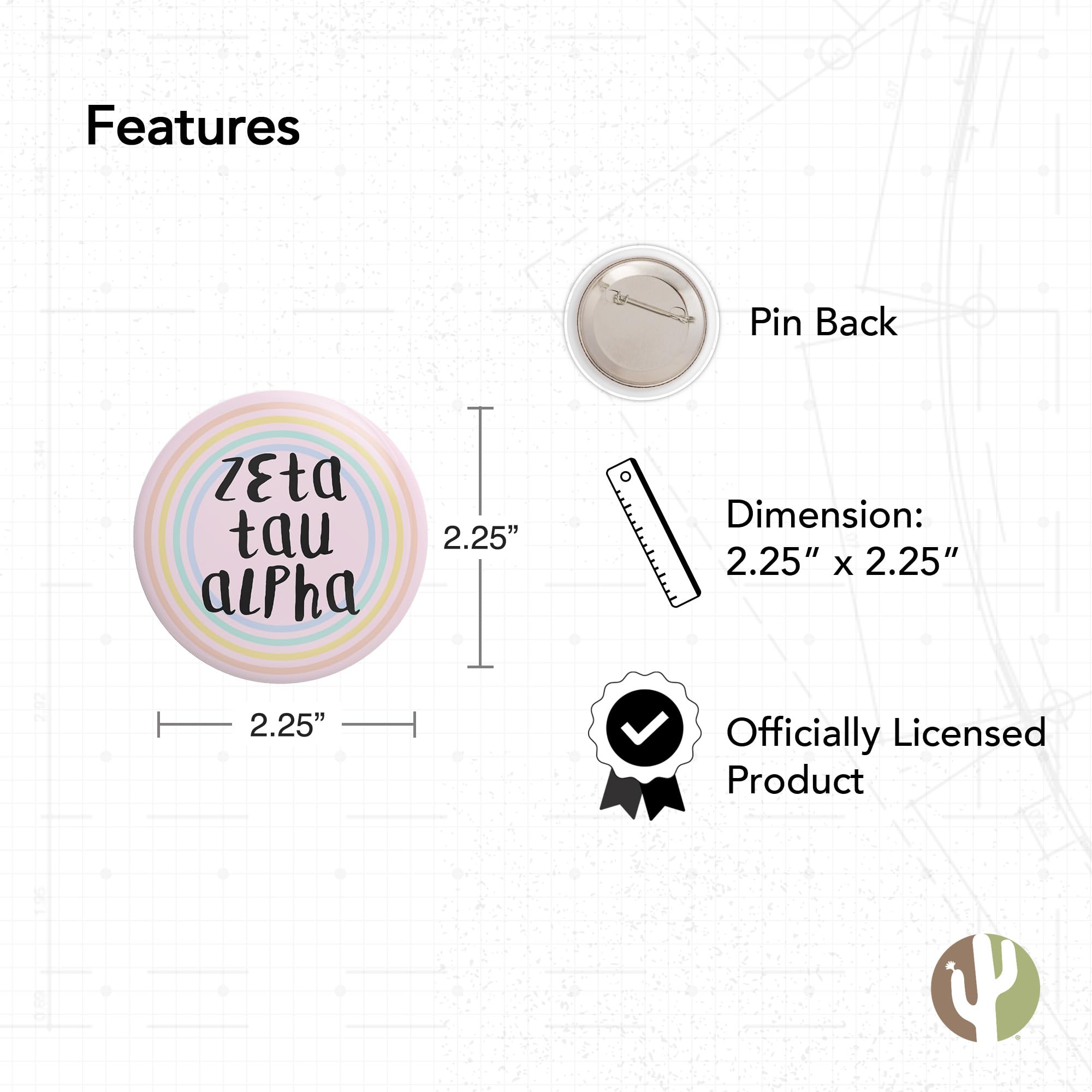 Zeta Tau Alpha Sorority Pin Set - 3 Piece Desert Cactus Badge Collection (2.25 Inch) - Cute Greek Accessories for Backpacks, Jackets & Sorority Events