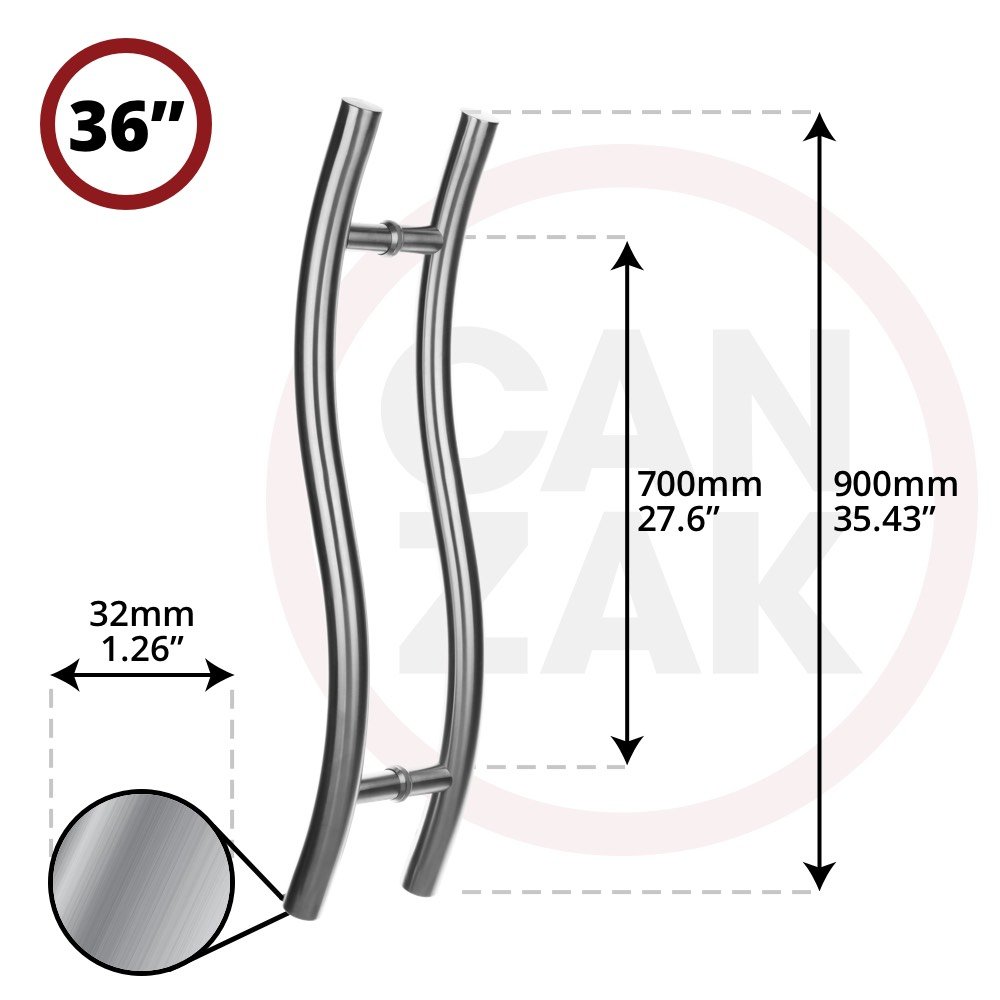 Brushed Stainless Steel Wave Push Pull Door Handles - 36 Inch Modern Contemporary Design for Interior & Exterior Doors - Perfect for Homes, Offices, and Commercial Spaces