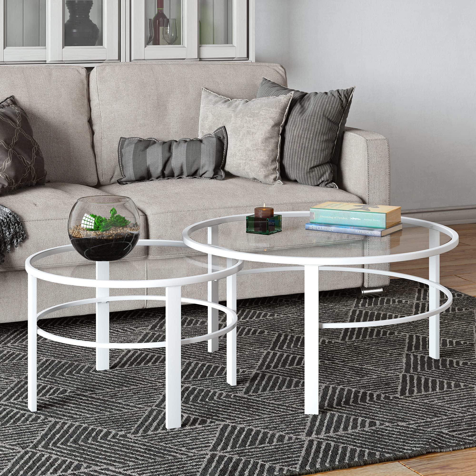 Henn&Hart White Round Nested Coffee Table - 36
