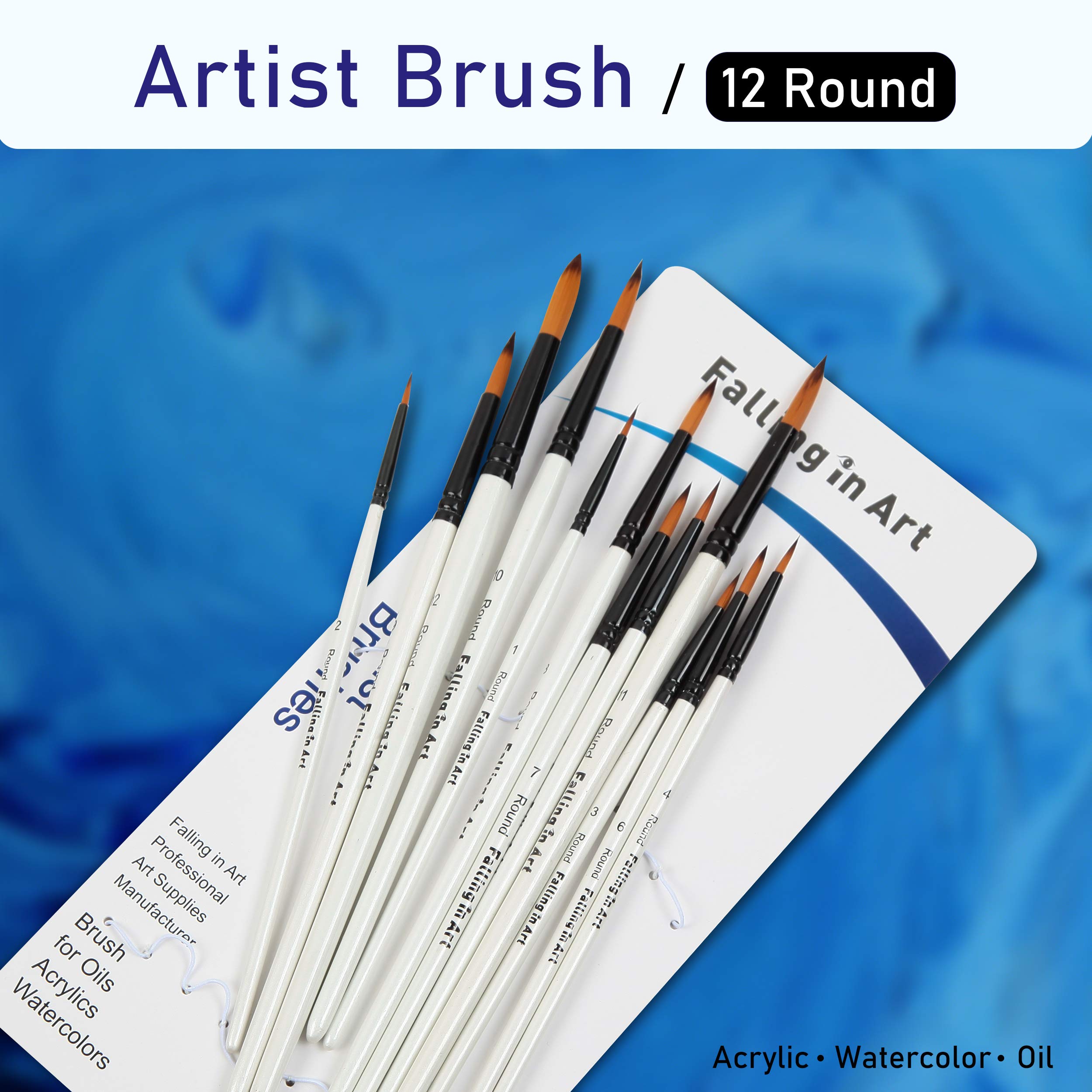 Professional 12-Piece Nylon Paint Brush Set for Watercolor, Oil & Acrylic Painting - Perfect for Artists, Face/Body Art, Nail Design & Rock Painting - Ideal for Beginners & Professionals