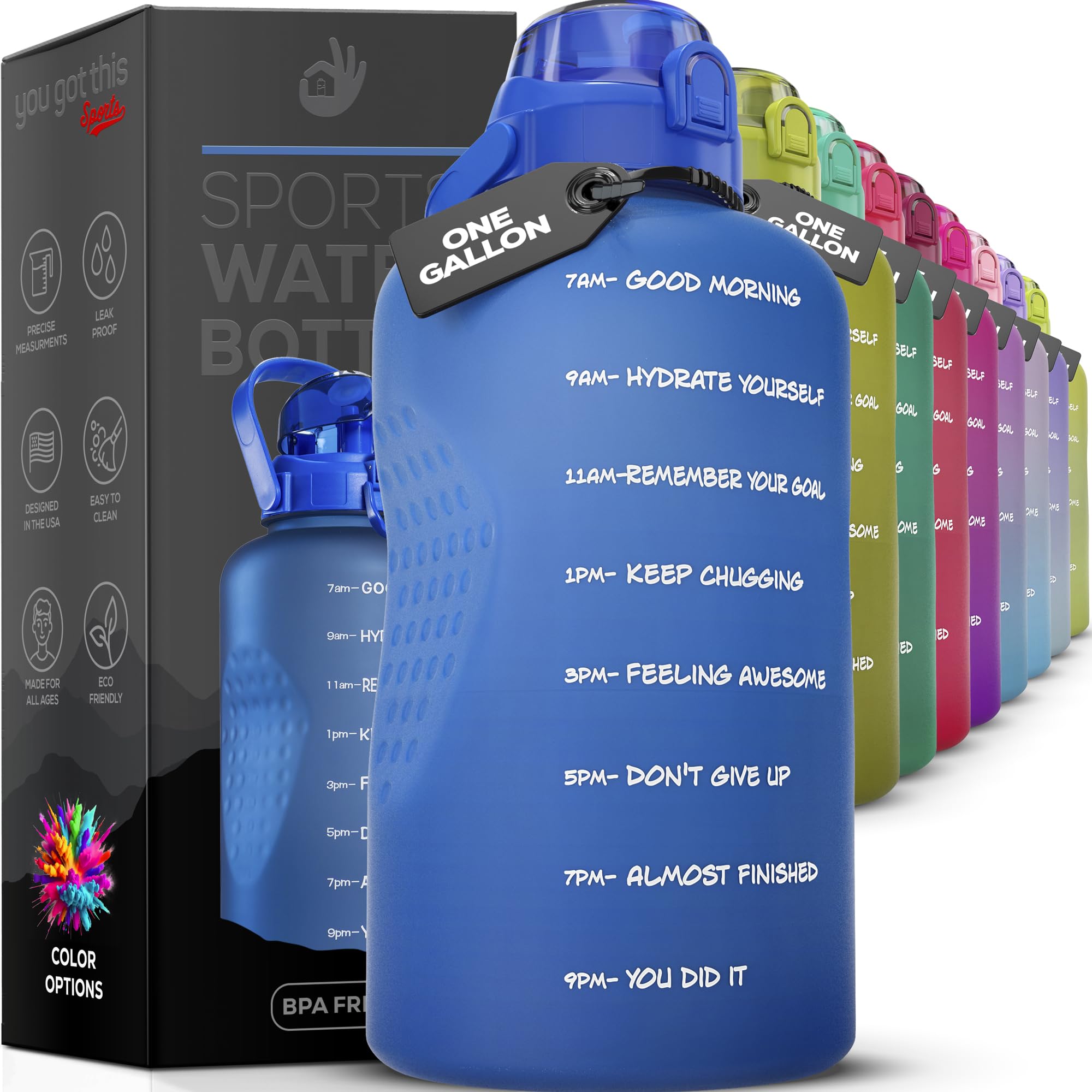1 Gallon Motivational Water Bottle with Straw & Handle - BPA Free, Leakproof for Gym & Outdoor
