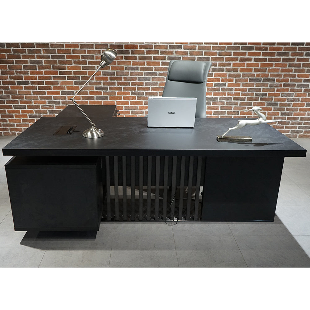 DAXTON 200cm Black Executive Desk with Right Return & Lift - Perfect for Home Office, Business & Professional Workspaces