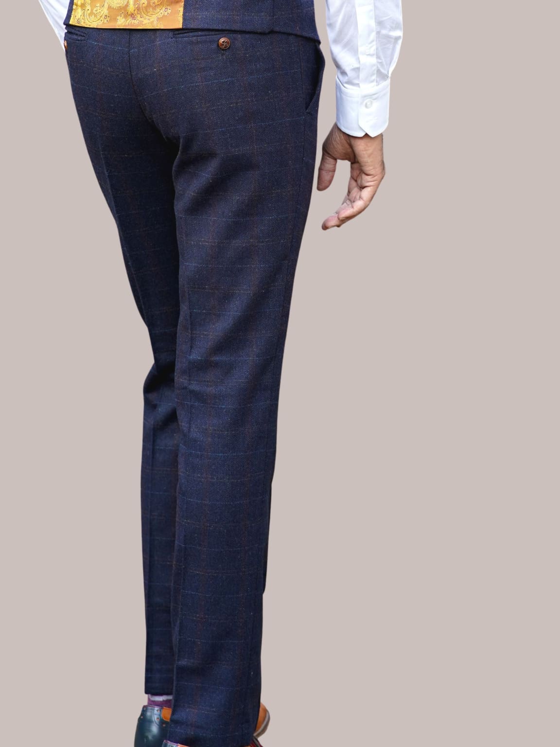 Barucci Bruno Men's Vintage Navy Tweed Trousers - Classic Slim Fit Dress Pants for Business Casual & Formal Occasions