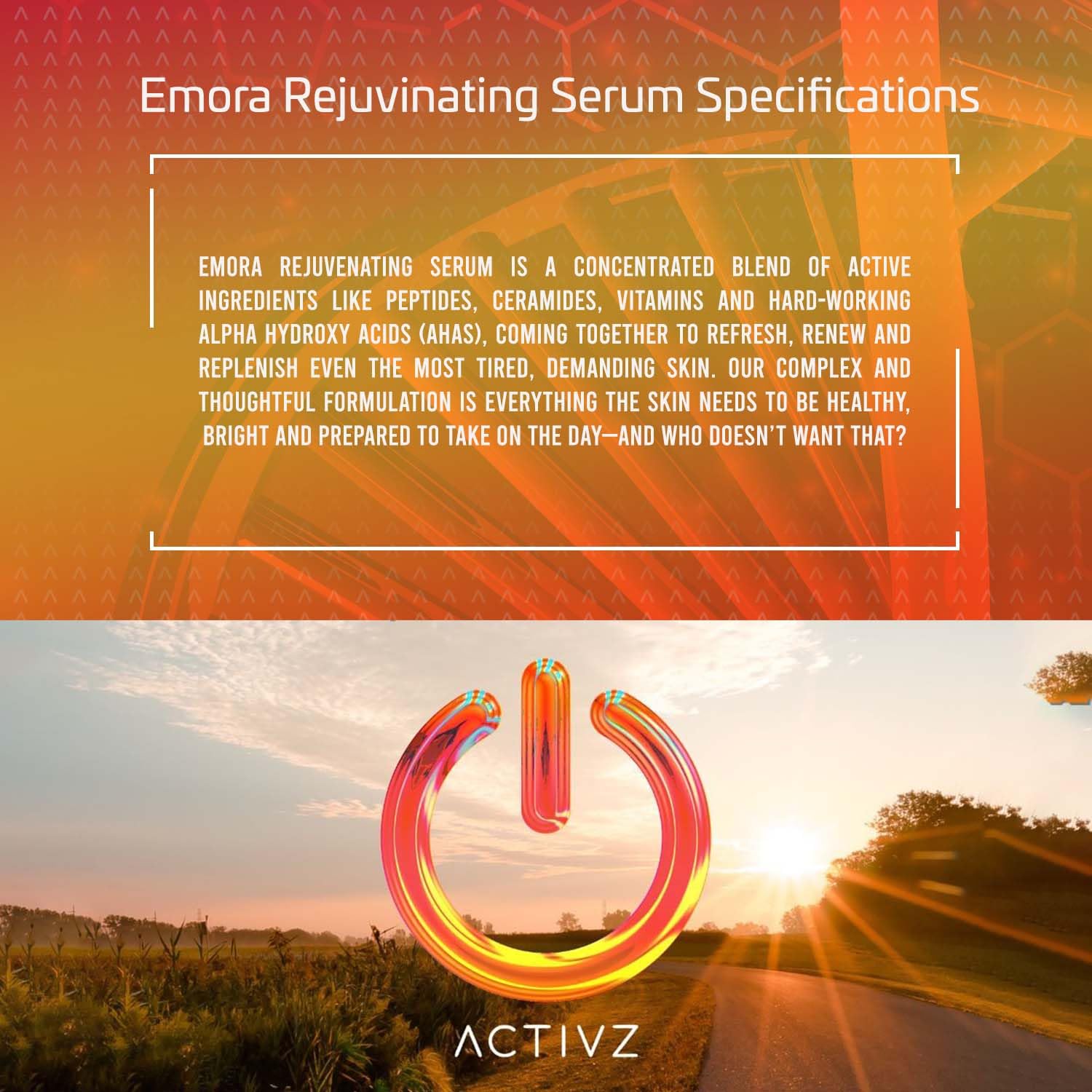 ACTIVZ Emora Rejuvenating Face Serum - Anti-Aging Skin Care with Saccharomyces Ferment, Rosehip Oil, Niacinamide, Green Tea & Vitamin E - Hydrates & Brightens Skin - 1.9oz/56ml - Perfect for Daily Skincare Routine & Nighttime Regimen