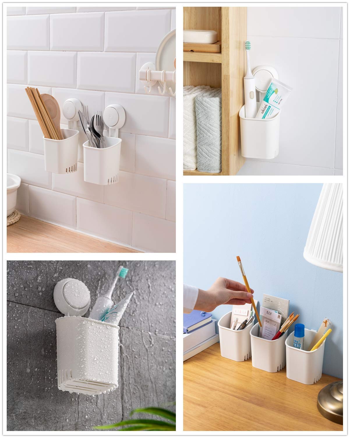 2-Pack Wall Mounted Suction Cup Storage Basket - No Drill Bathroom & Kitchen Organizer for Toothbrush, Toothpaste, Soap | Perfect for Shower, Sink, Countertop Organization