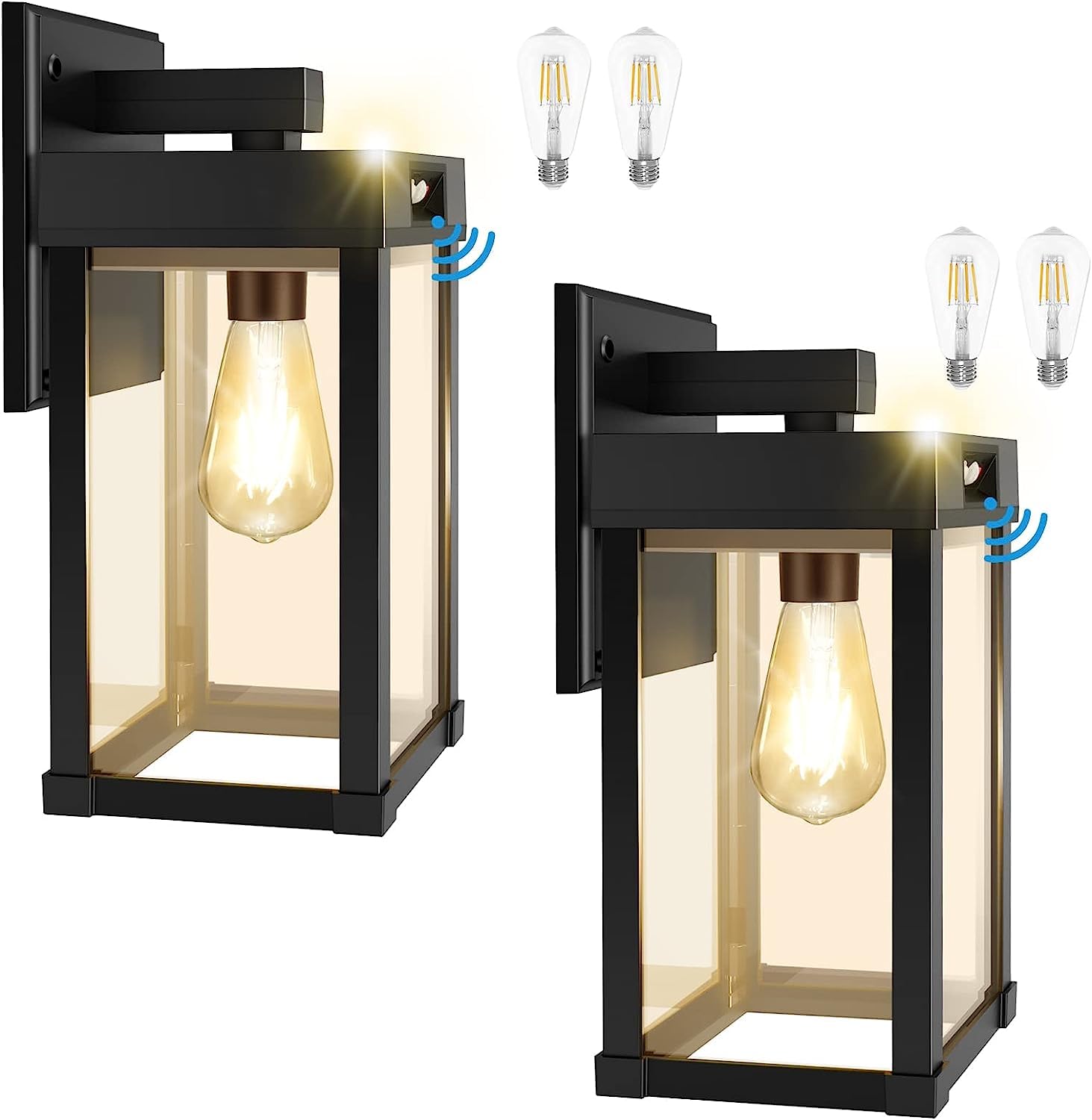 Teilybao Solar Wall Lanterns Outdoor - Waterproof Solar Sconce Lights with 3200K Warm & 6500K White Bulbs, Clear Panel & 3 Lighting Modes - Perfect for Garage, Porch, Patio, Garden, Pathway (2 Pack) - Energy-Efficient Outdoor Lighting for Home Security & Decoration
