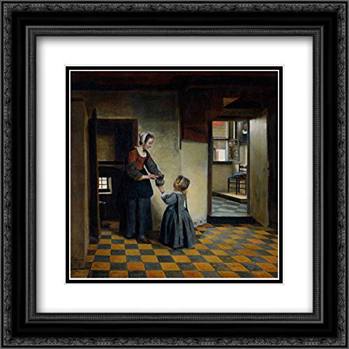 Pieter de Hooch Museum Art Print - 20x20 Black Ornate Framed Painting with Double Matting | Classic Dutch Golden Age Home Decor for Living Room, Dining Area & Nursery