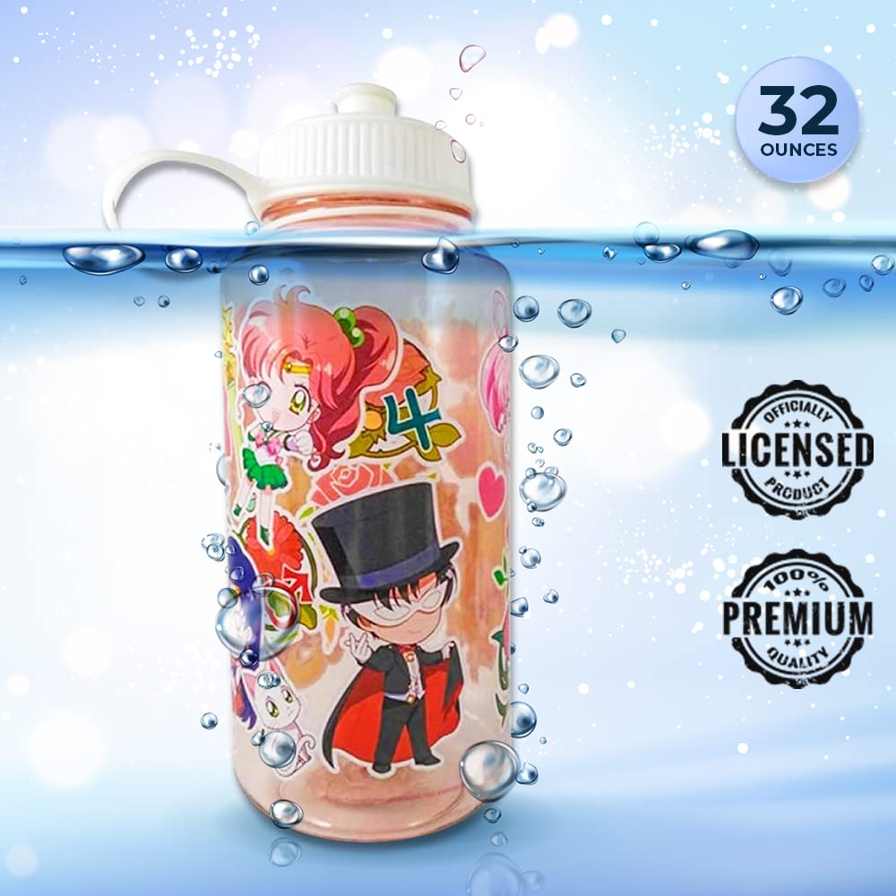 Sailor Moon Crystal Water Bottle 34oz - Anime Water Bottle with Chibi Characters - Official Licensed by Just Funky - Perfect for Gym, School, and Anime Collectors
