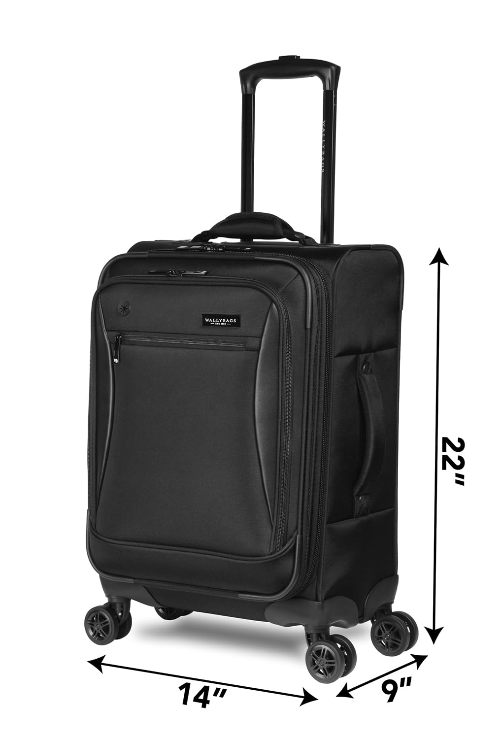 WallyBags Expandable Spinner Carry-On Luggage 20-Inch with Padded Laptop & Electronics Pockets - Black | Perfect for Business Travel & Airplane Cabin Use