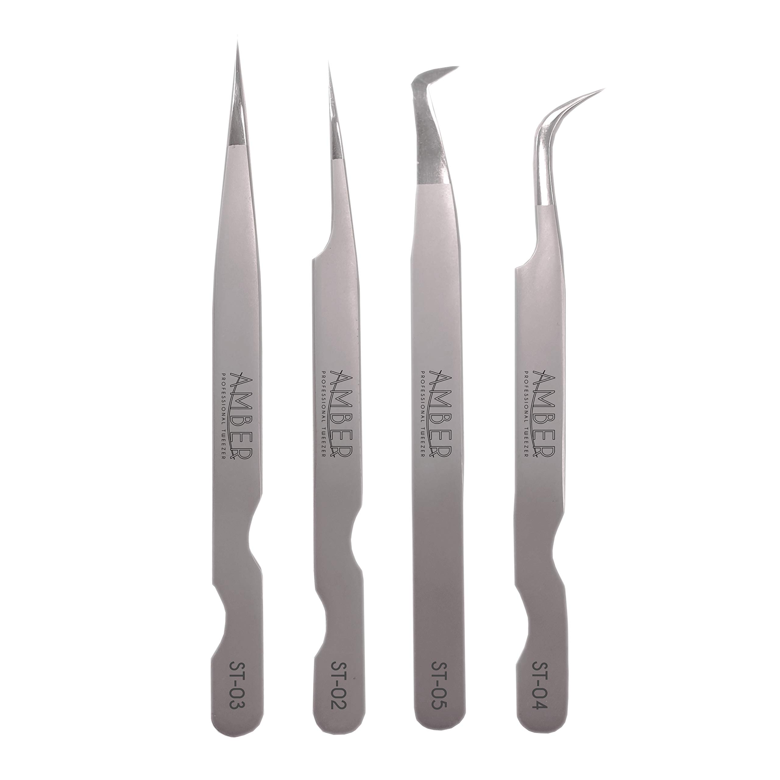 Professional Amber Lash Eyelash Extension Tweezers - Silver Series (ST-4) for Precise Lash Application | Perfect for Salon Professionals & DIY Lash Artists