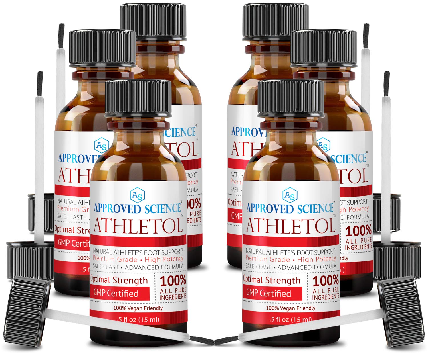 Approved Science Athletol - Fast-Acting Athlete's Foot Treatment with 25% USP Undecylenic Acid & Tea Tree Oil | Natural Vegan Formula (6-Pack, 0.5 Fl Oz) | Ideal for Gym, Pool & Sports Locker Rooms