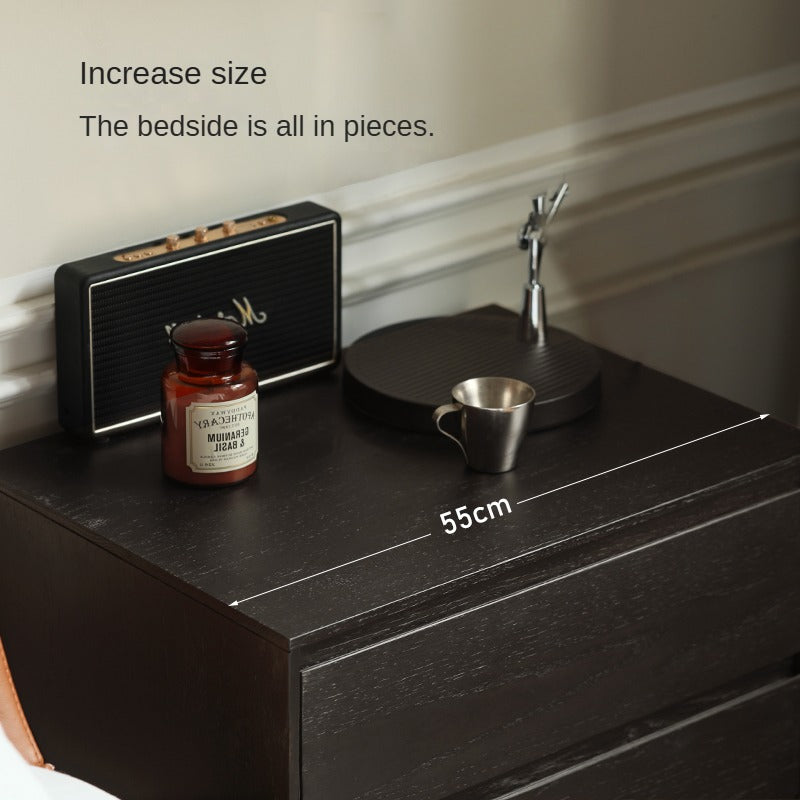 Solid Oak Wood Nightstand in Smoke Finish - Modern Bedside Table for Bedroom, Living Room, or Office