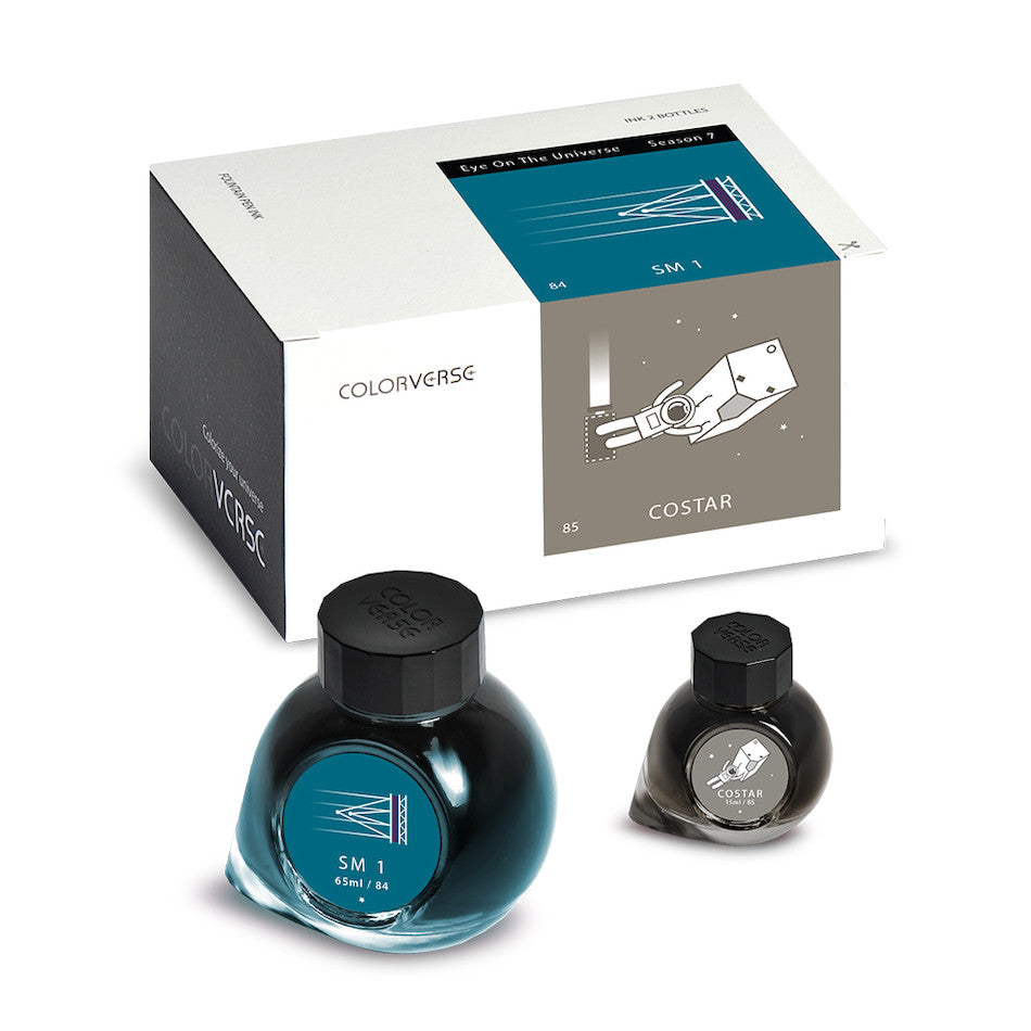Colorverse Eye on the Universe Fountain Pen Ink Set - 65ml Bottle + 15ml Mini (Shimmering Blue-Green) - Perfect for Calligraphy, Journaling & Artistic Writing
