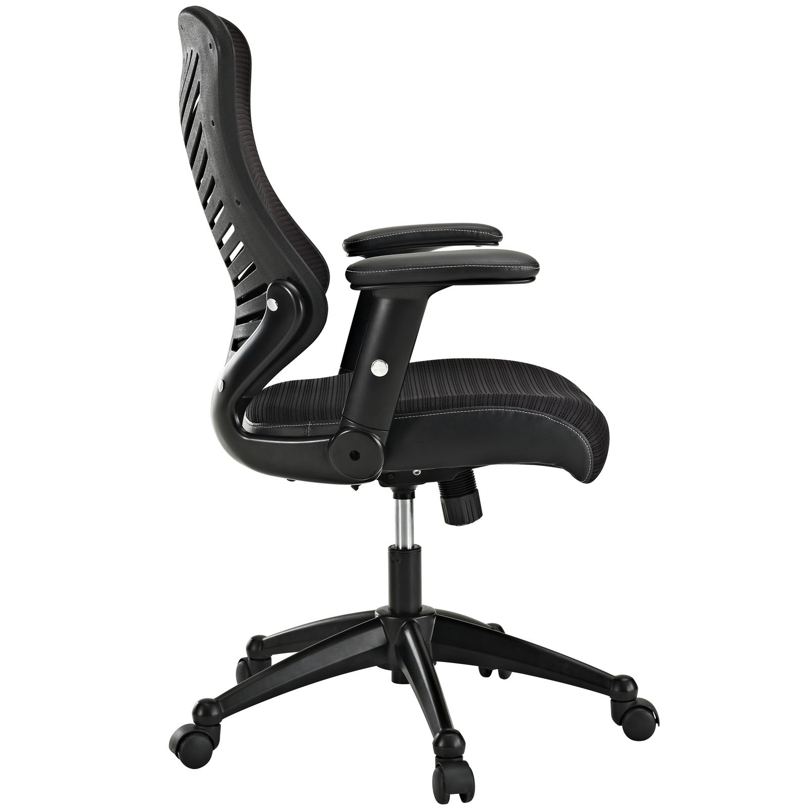Modern Office Chair - Ergonomic Black Faux Leather Desk Chair with Aluminum Base for Home & Business Workspaces - Perfect for Long Hours of Comfortable Sitting in Office, Study or Gaming Setup