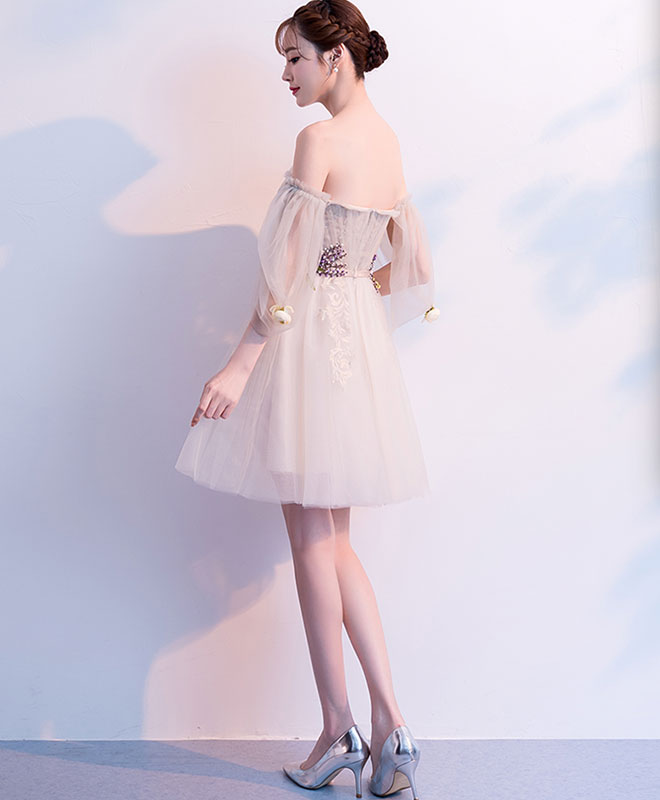 Light Champagne Tulle Short Prom Dress - Elegant Homecoming Party Gown for Teens, Sweet 16, Quinceañera & Formal Events | Perfect for Dances, Graduations & Special Occasions