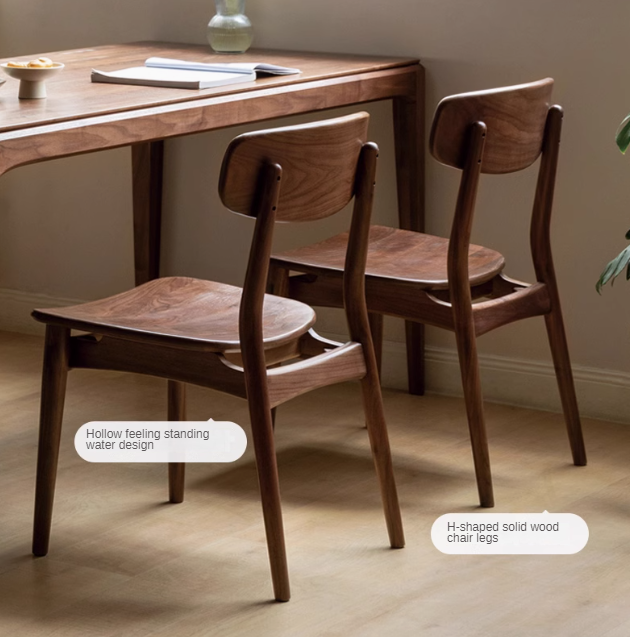 Premium Black Walnut & Ash Solid Wood Modern Dining Chairs Set of 4 - Elegant Backrest Design for Dining Room, Kitchen, or Office
